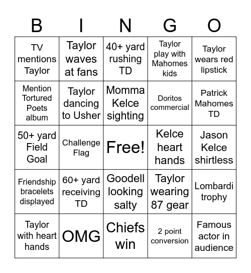 Super Bowl 57 Bingo Card