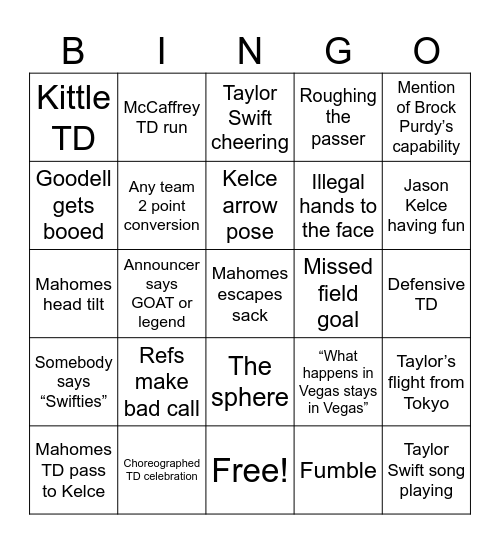 Super Bowl 2024 Bingo Card