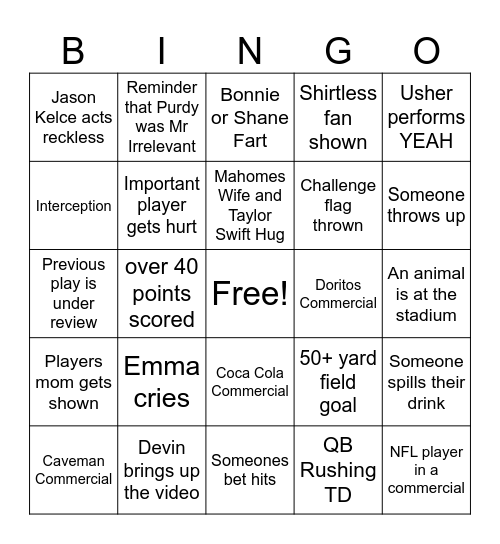 2024 SUPER BOWL BY ALLENOWNZ Bingo Card