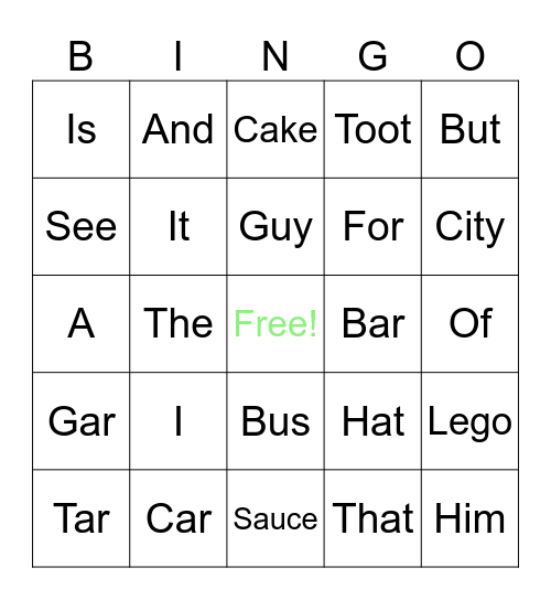 Trick Word Bingo Card