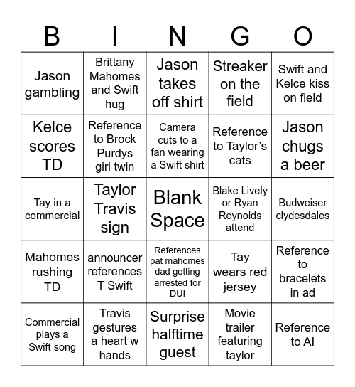 Taylor Bowl Bingo Card