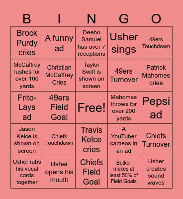 Super Bowl Bingo Card