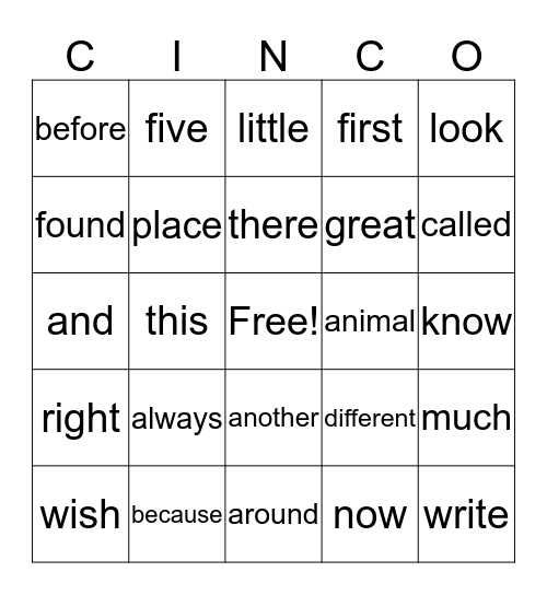 CINCO Bingo Card