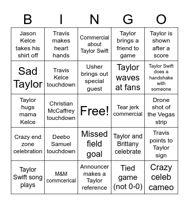 Super Bowl Bingo Card