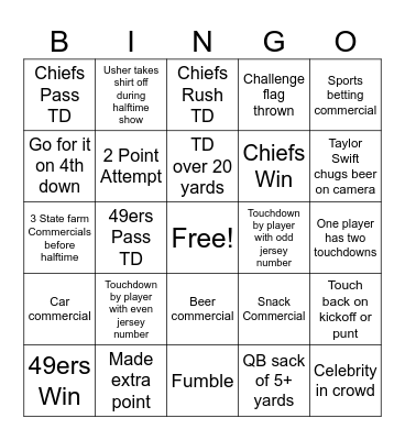 2024 Super Bowl Bingo Card