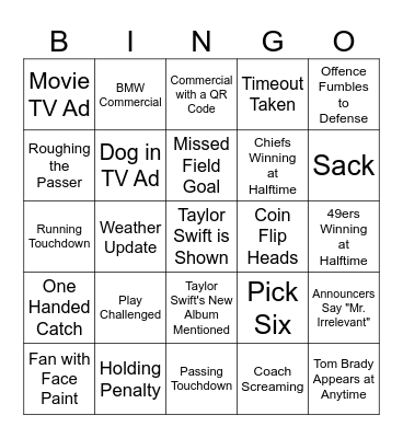 Super Bowl Bing 2024 Bingo Card