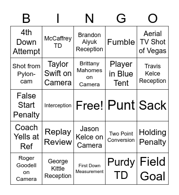 Super Bowl Bingo Card