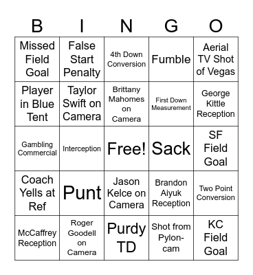 Super Bowl Bingo Card