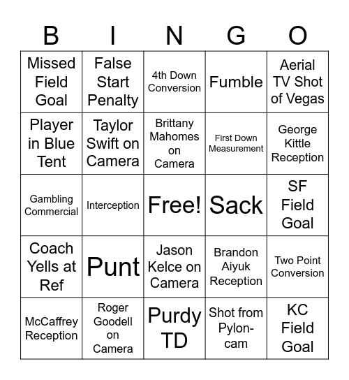 Super Bowl Bingo Card