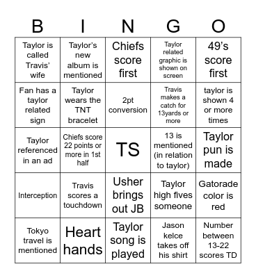 Superbowl (Taylor’s Version) Bingo Card