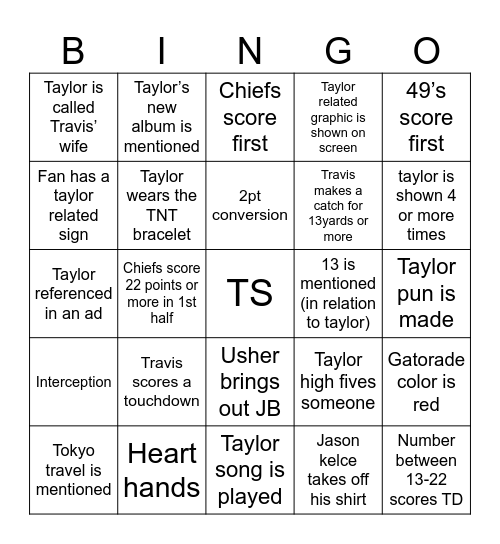 Superbowl (Taylor’s Version) Bingo Card