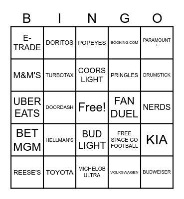 I'M HERE FOR THE COMMERCIALS Bingo Card