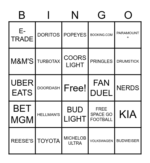 I'M HERE FOR THE COMMERCIALS Bingo Card