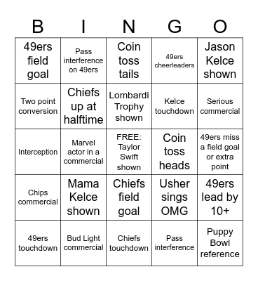 Super Bowl LVIII Bingo Card