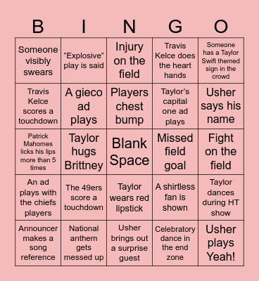 SWIFTIE BOWL Bingo Card