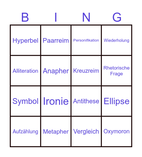 Lyrik Bingo Card