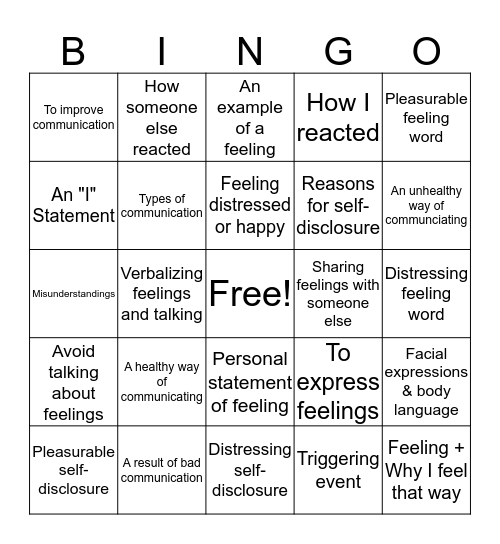 Improving Communication Bingo Card