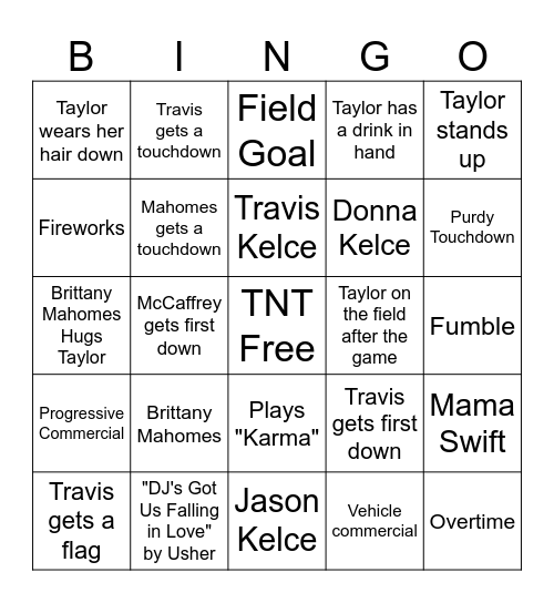 Swiftie Super Bowl Bingo! Bingo Card