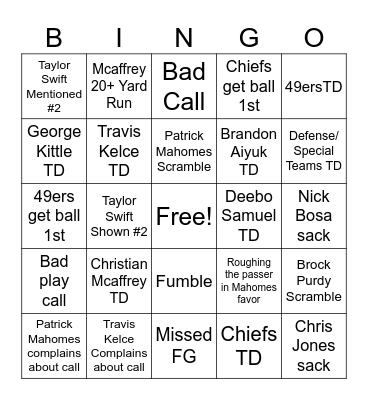 Super Bowl 58 Bingo Card