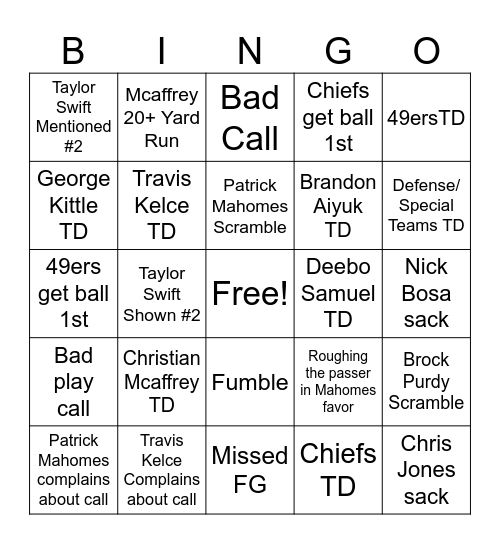 Super Bowl 58 Bingo Card