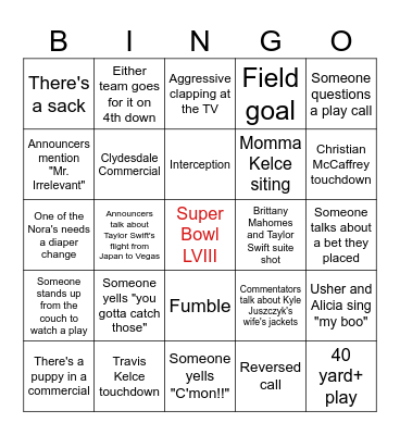 Chiefs vs. 49ers Bingo Card