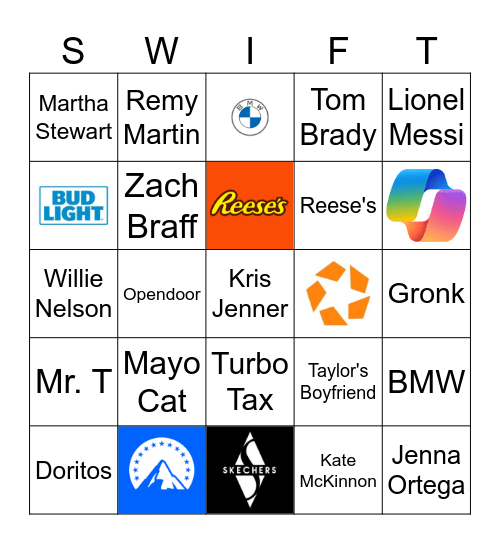 Here For Taylor Bingo Card