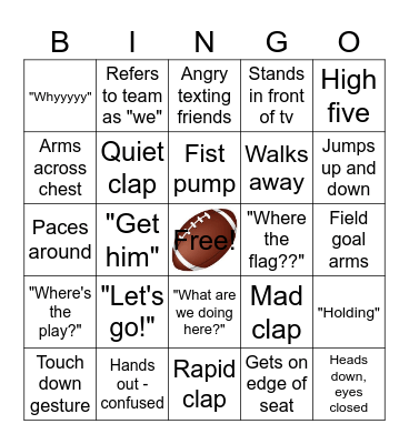 Super Bowl Fan Bingo Card
