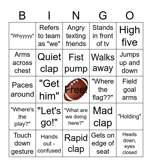 Super Bowl Fan Bingo Card