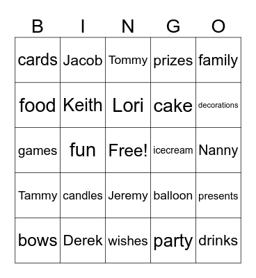 Birthday Bash Bingo Card