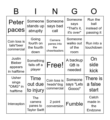 Super Bowl LVII Bingo Card