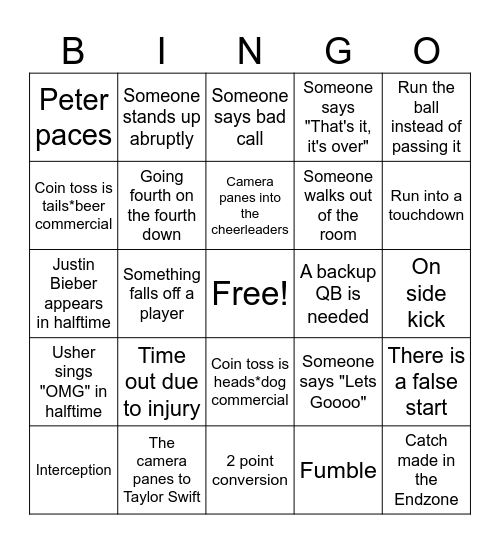 Super Bowl LVII Bingo Card