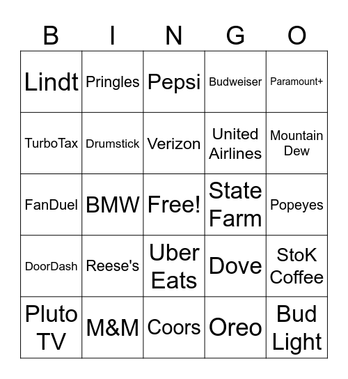 2024 Super Bowl Commercials Bingo Card