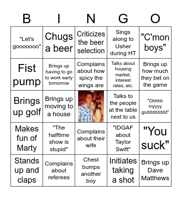 Husband Bingo - Super Bowl Edition Bingo Card