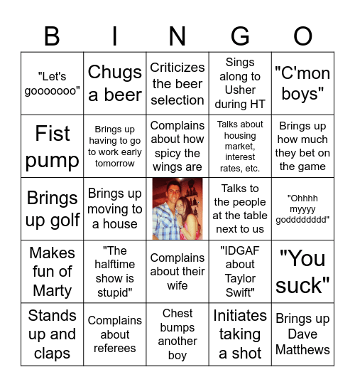 Husband Bingo - Super Bowl Edition Bingo Card