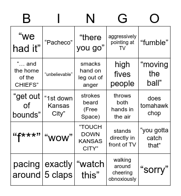 Todd Saltzman Super Bowl Bingo Card