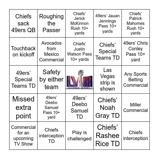 Super Bowl LVIII Bingo! Bingo Card