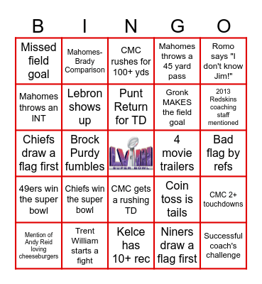 Super Bowl 58 Bingo Card