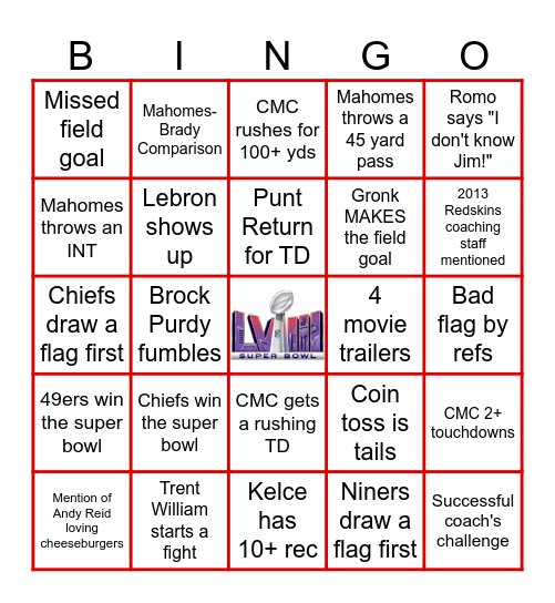 Super Bowl 58 Bingo Card