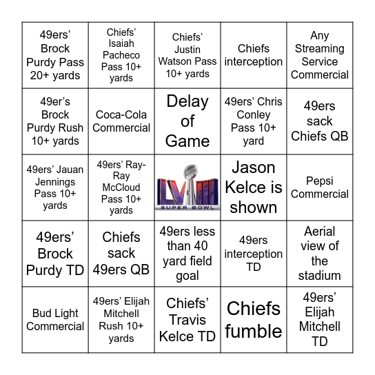 Super Bowl LVIII Bingo! Bingo Card