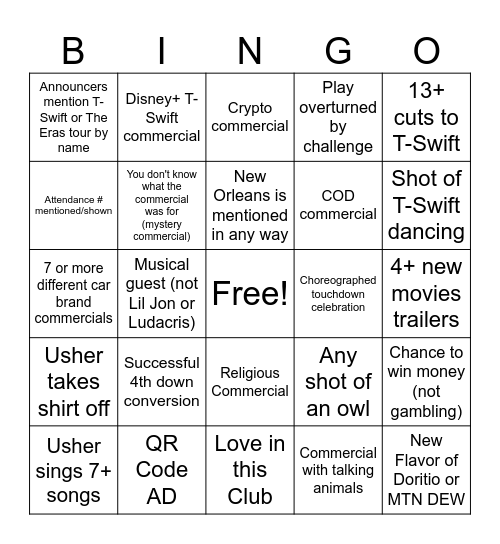 Big Owl Bingo Card