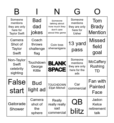 Super Bowl 2024 Bingo Card