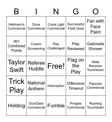 SHYG SuperBowl Bingo! Bingo Card