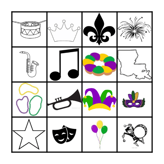 TK Mardi Gras Bingo Card