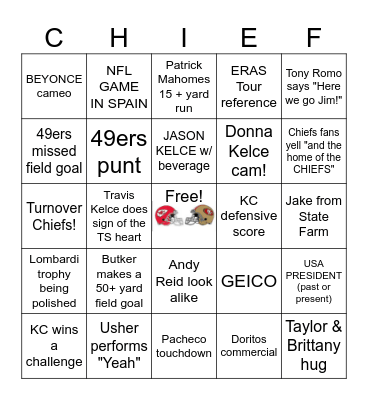 Super Bowl Bingo Card