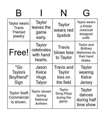 Taylor Bowl Bingo Card
