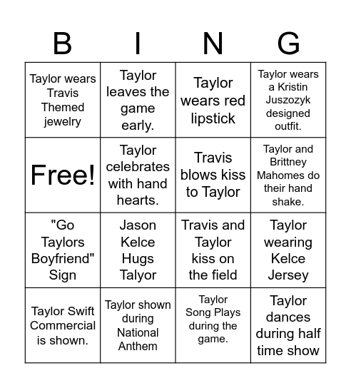 Taylor Bowl Bingo Card
