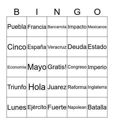 5 de mayo Bingo Card