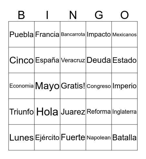 5 de mayo Bingo Card