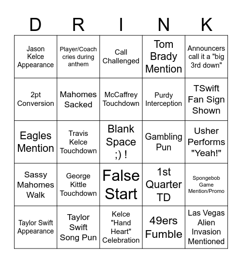 Super Bowl 58 Bingo Card