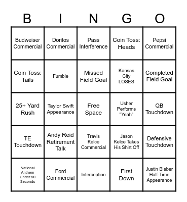 Superbowl LV III Bingo Card